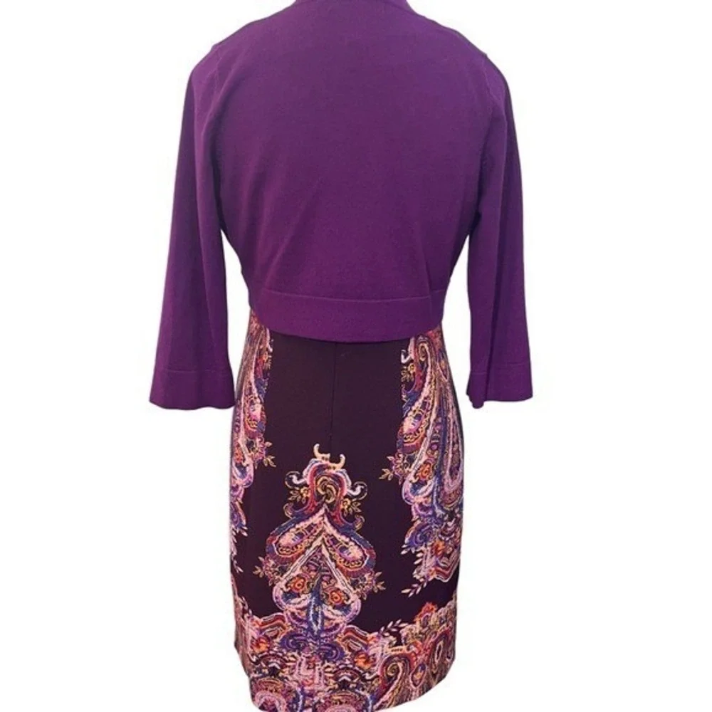Jessica Howard Womens Purple Paisley Sheath Dress and Cropped Bolero Set Size 10